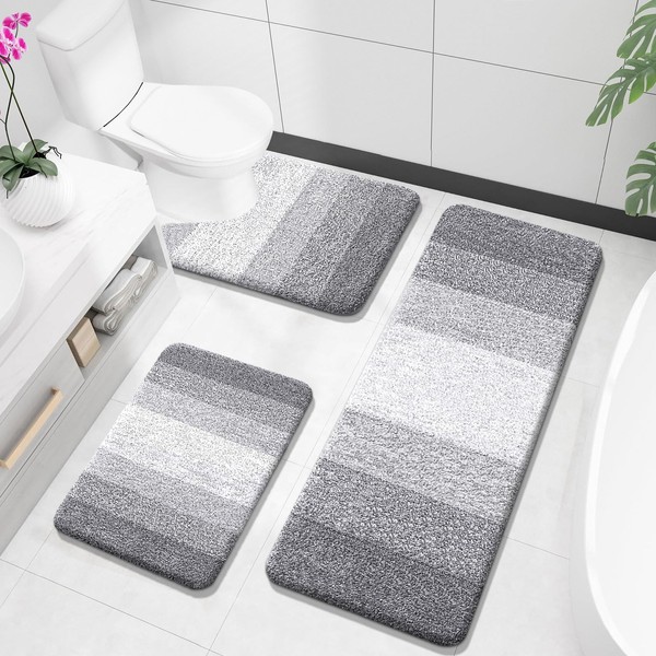 OLANLY Bathroom Rugs Sets 3 Piece, Soft Absorbent Microfiber Bath