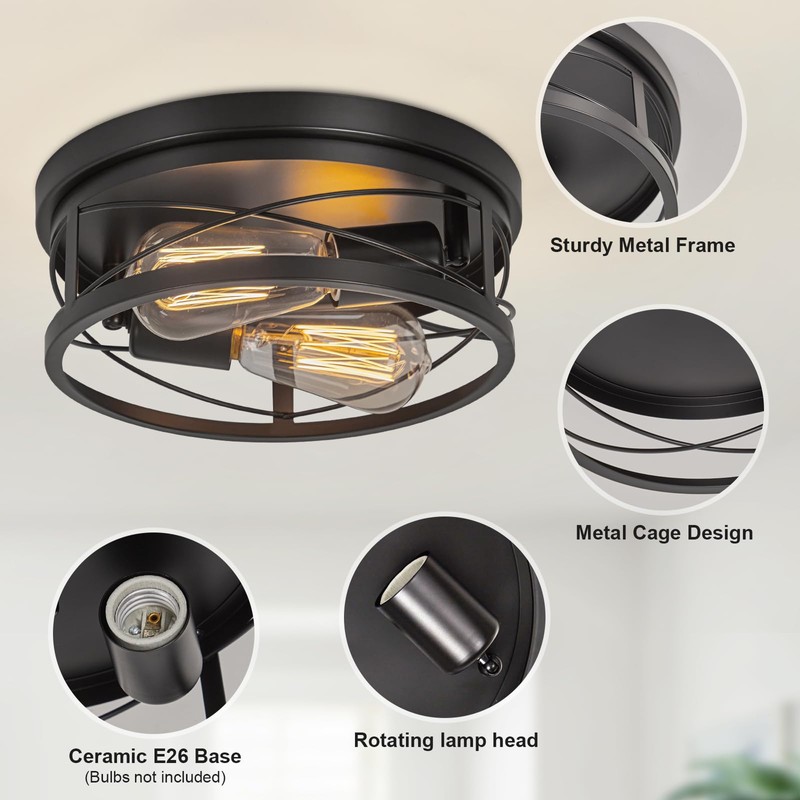 foucasal Farmhouse Ceiling Light Fixture Black Flush Mount Ceiling Light