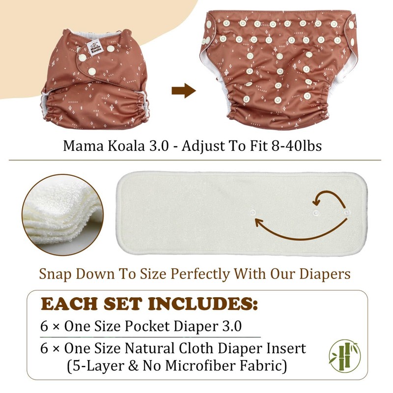 Mama Koala 3.0 Pocket Cloth Diapers for Babies with AWJ