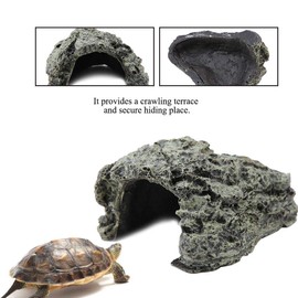Hffheer Reptile Hideouts Turtle Basking Platform Reptile Hide Habitat Lizards Turtles Resin Hiding Cave Ornament for Aquarium Reptile Terrarium