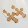 Stunning Statement Oversize Gold Metallic Flower Cross Earrings, Brass, crystal