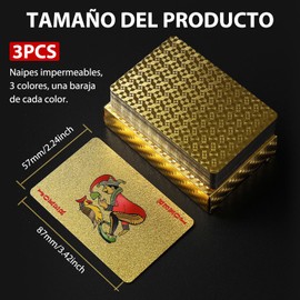 3 Baraja Poker, Cartas Poker Cards. Impermeables de Plástico, En Oro 24 Quilates de Textura de Diamante Alta Calidad, Ideal para Juegos, Festival, Fiestas, Reuniones Familiares, Camping. (Clásico)