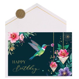 Joli Coon Premium Birthday Card Elegant Hummingbird Birthday Card with Envelope and Real Wax Seal