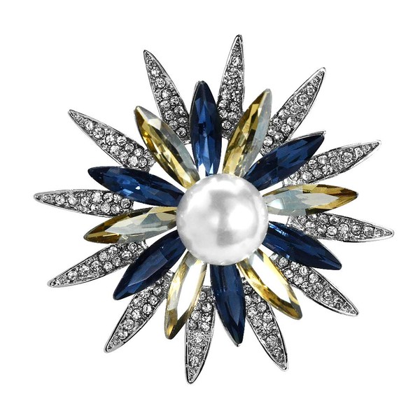Mamfous Austrain Crystal Flower Brooch for Women with Simulated Pearl