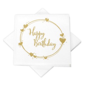 20 Napkins Geo Hearts 'Happy Birthday' White & Gold 33 x 33 cm