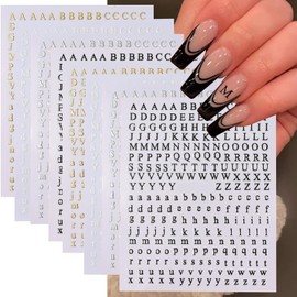 Calcomanías de uñas con letras del alfabeto inglés, calcomanías de uñas 3D, autoadhesivas, metálicas, doradas, plateadas, color negro, alfabeto, sumin