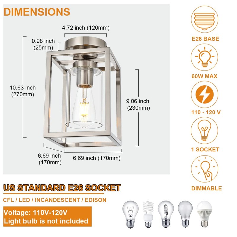 VINLUZ 1 Light Classic Semi Flush Mount Ceiling Light in
