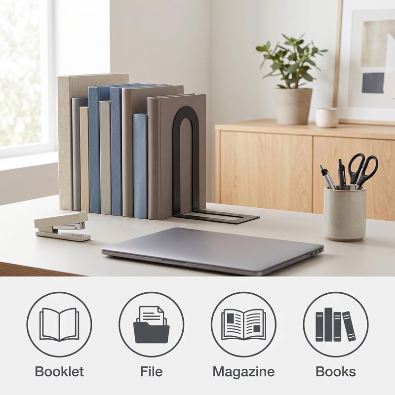 12 Pcs Heavy Book Ends Black Decorative Metal Bookends Bulk