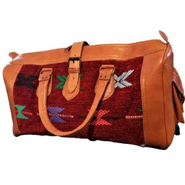 Red Kilim and Leather Travel Bag
