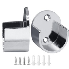 Kyuionty 2 Pack Oval Closet Rod End Supports, Silver Wardrobe Bracket Closet Rod Holder Pole Socket Fit for 25mm/1 Inch Oval Rods