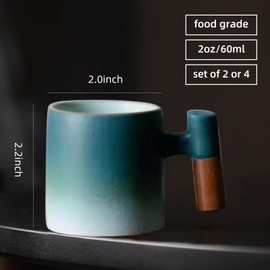 Dicmracy 2-Oz Ceramic Espresso Cups with Wood Handle, 2/4-Piece Set for Coffee, Tea, Latte - Dishwasher Safe, Multi-Color & Wood Styles, Gift & Café Use (blue white, Wooden Handle4)