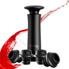 CheerModa Wine Stopper Set of 4 x 1 Pump, Wine Stopper Set, with Date Function, Stylish Design, 4 Colorful Colors, Wine Vacuum Storage, Oxidation, Long Lasting Freshness, Convenient Drinking Item,