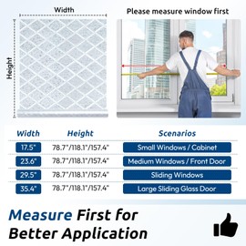 rabbitgoo Window Privacy Film, Decorative Privacy Window Film Sun Blocking, Frosted Glass Cling for Home Door, Non-Adhesive Static Cling Sticker Covering Heat Blocker, Clear, 17.5" x 118.1"