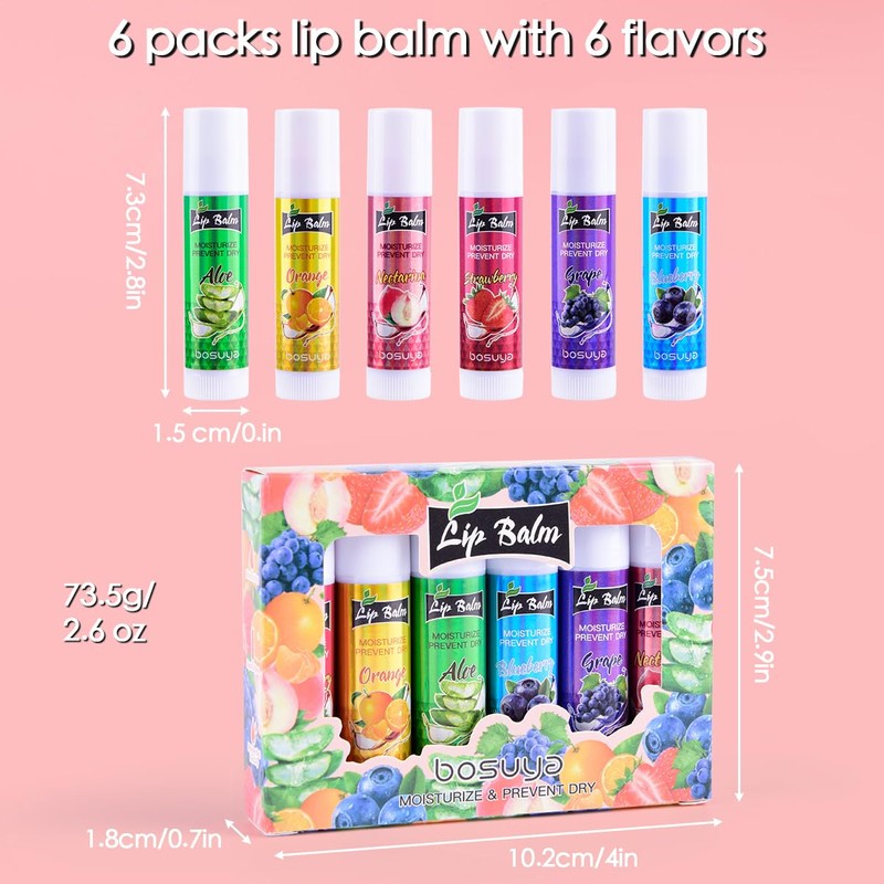 Fruit flavor lip balm,6 pack Natural Soft chapstick All-Day Moisturizer