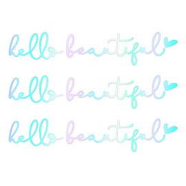 Lyxheth 3PCS Hello Beautiful Rearview Mirror Decal, Mirror Stickers for Cars, Car Vanity Mirrors Stickers, Car Interior Decorative Accessories Self Affirmations Decal Fit Women and Girls (Colorful)