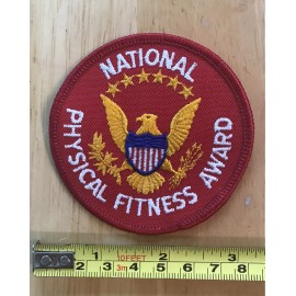 Vintage Red National Physical Fitness Award Patch With Presidential seal.