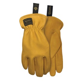 Watson Gloves The Duke Gold Winter Glove - Cotton Fleece Lining, Deerskin Leather, Drivers Style with Inset Thumb, Snug-Fitting Elastic Wrist, Slip-On Style Cuff, Made in Canada (Medium)