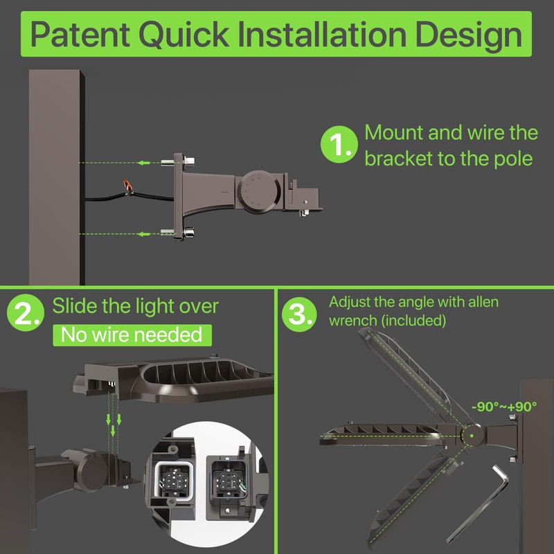 Glitgate 200W LED Parking Lot Light 30000LM 5000K Dusk to