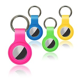 Protective Key Ring Cases for Airtags (4 Pack) Secure Silicone Airtag Holders, with Heavyweight Metal Alloy Key Chain, Anti Loss Finder, Pet Tracker, Assorted Colors, 4 Holders (Neon Colors)
