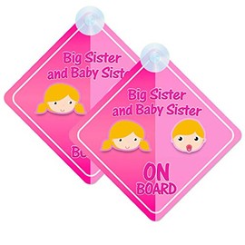 Big Sister And Baby Sister Baby on Board Sign for Car Twin Pack 2pcs Kids Safety Warning Car Signs