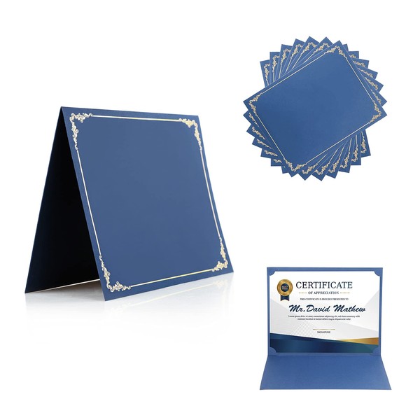 Certificate Holder – 24-Piece Pack Certificate Covers - 11.7 x 9.4 x 1.7-inch Diploma Holder – Ideal for Promotion Diploma, Certification – Navy Blue Certificate Folder with Gold Border
