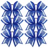 6PCS Large Glitter Cheer Bows Royal Blue and White 8" Rhinestones Stiff Competition Hair Bows Two Colors Elastic Band for Cheerleaders Girls -Royal Blue/White Stripe