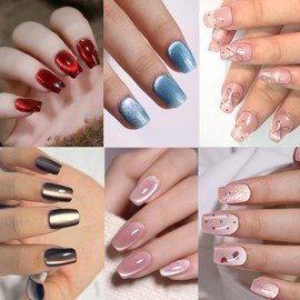 6 Pack (180Pcs) Short Square Press On Nails - Glue On Nails Short, Nail Press Ons Short, Short Fake Nails with press ons Designs, Artificial Nails Stick On Nails for Women(A-1)