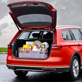 titiyiof Trunk Organizer For Suv&Sedan,Car Organizers & Storage, Waterproof Collapsible & Adjustable Straps,70L Sturdy Car Organization for Car Accessories,Tools,Sundries,2-3Compartment(Colorful Pink)