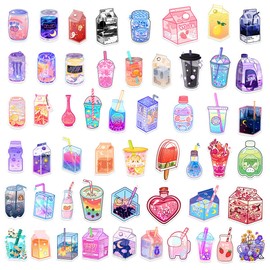 100Pcs Flavor Beverage Stickers(Drink) Aesthetic Cartoon Stickers for Waterbottle Car Bike Laptop Helmet Vinyl Doodle Decals for Kids Boys Teens