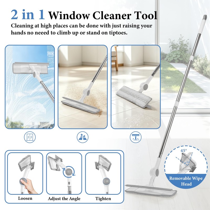 Feeloco 7-in-1 Cleaning Tool Set 47" Handle, Squeegee
