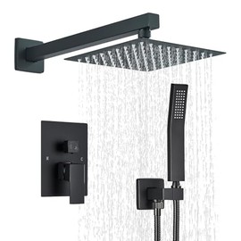 Shower Faucet Matte Black Shower System with 8 Inches Rain Shower Head and Handheld Spray Bathroom Luxury Rain Shower Faucet Set Complete Wall Mounted