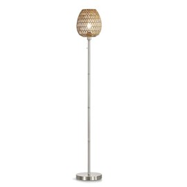 HOMEGLAM 68” Metal Floor Lamp with Handcrafted Oval Woven Rattan Shade and Pull Chain Switch (Brushed Nickel)