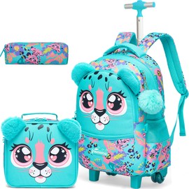 Meetbelify Rolling Backpack for Girls Backpack with Wheels Kids Cute Carry on Backpack for Elementary Student Teen Girls Luggage Travel Suitcase Girls 8-10