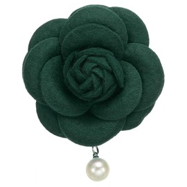 PATIKIL Camellia Flower Brooches, Vintage Fabric Flower Brooches Artificial Pearl Elegant Floral Pins for Women Hat Dress Shirt Tie Corsage, Dark Green