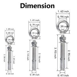 Shoulder Eye Bolts, Heavy Duty Eyebolts Stainless Steel Wall Concrete Anchors Screw Expansion Bolts with Nuts Eye Hooks Fastener for Ceiling Concrete Masonry