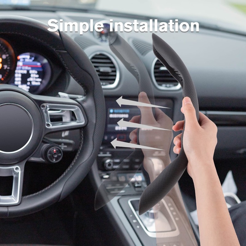 Amiss Car Nappa Leather Steering Wheel Cover, Car Interior Accessories,