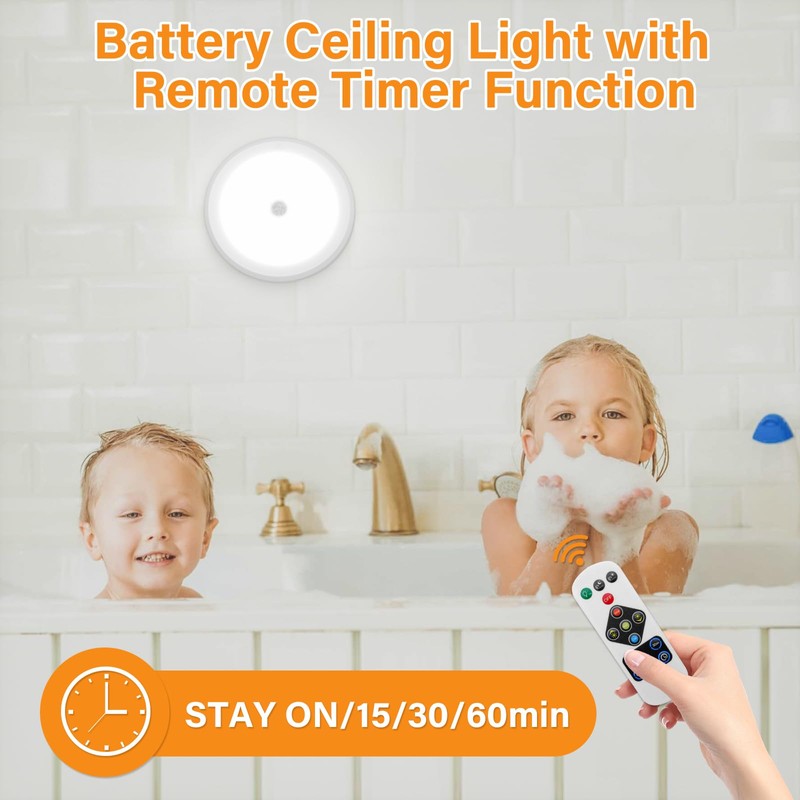 Battery Operated Motion Sensor Ceiling Light with Remote, 3 Color,