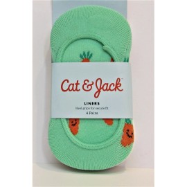 Cat & Jack Girls 4 pack Comfy & Cozy Liner Socks SMALL w Heel Grips (Vegetables)