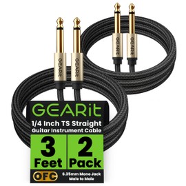GEARit Guitar Instrument Cable (3ft 2-Pack) 1/4 Inch to 1/4 inch TS Straight Male to Male 6.35mm Mono Jack with Alloy Connector and Nylon Braid