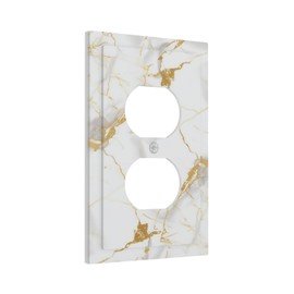 iyfcsl White Grey Gold Marble Outlet Covers Light Switch Cover Golden Gray Modern Decorative Wall Plate Electrical Faceplate Swichplate for Bathroom Bedroom Kitchen