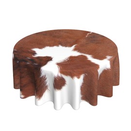 Brown Cowhide Cow Print Tablecloth Round 60 Inch Table Cover Tablecloths Reusable for Kitchen Dining Home Party Picnic Farmhouse Decor (Not Real Cowhide Not Faux Fur)