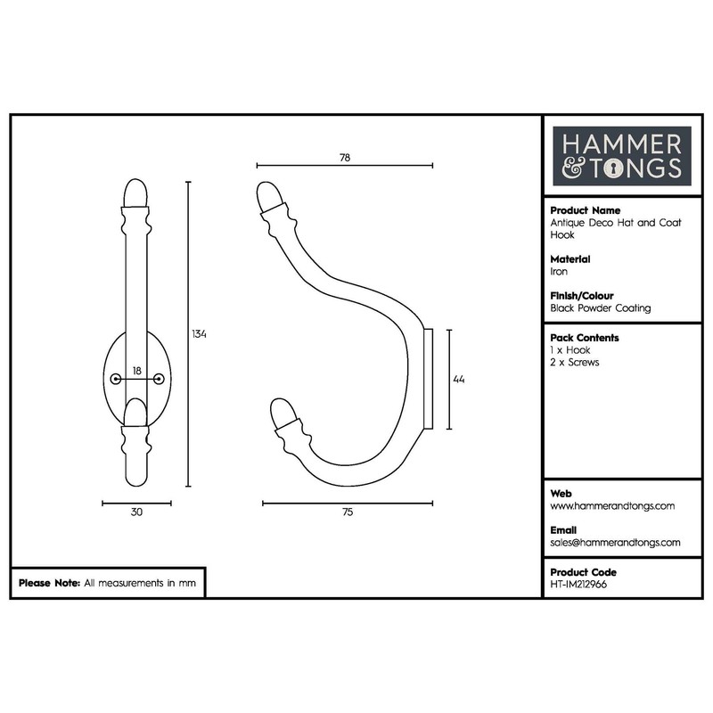 Hammer and Tongs - Antique Deco Hat & Coat Hook