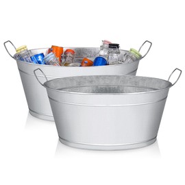 BARsics Large 6-Gallon Galvanized Tin Beverage Tub with Handle, Rust-Resistant Metal Beer Bucket for Ice, Drinks and Beer Bottles, Lightweight and Durable, 20x14x10 inches (Pack of 2)