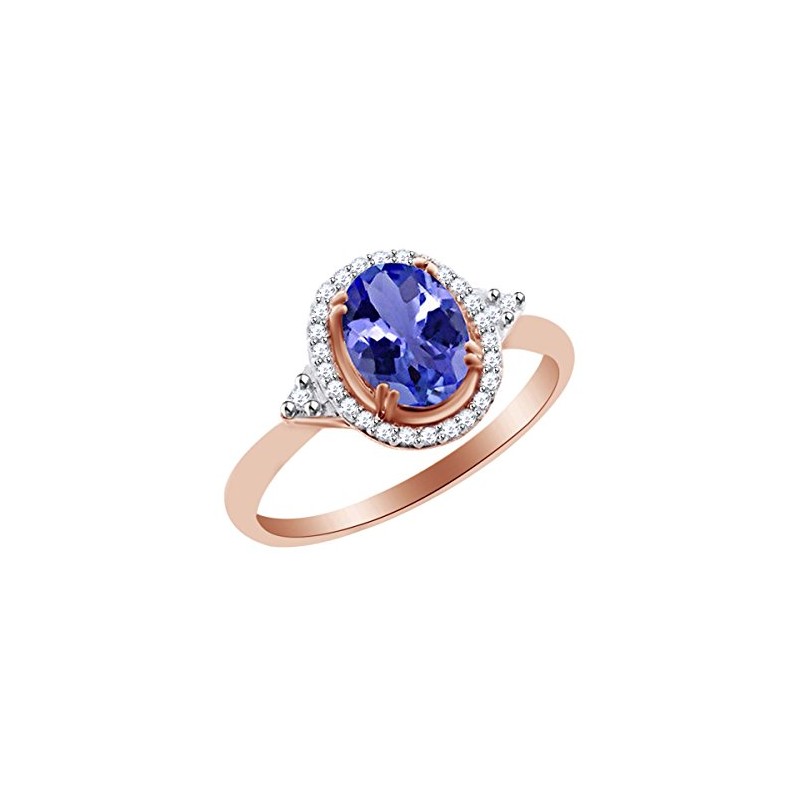 AFFY Simulated Tanzanite & White Topaz Solitaire Ring in 14k