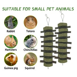 Plaiavecu Rabbit Chew Toys for Teeth Grinding Bunny Treats 100% Natural Wood Timothy Grass Treats for Guinea Pigs Chinchillas Hamsters 8pcs