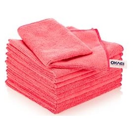 Okaei Microfibre Cloths Pack of 12, Cleaning Cloths, Tea Towels, Microfibre Cloths, Cleaning Cloths, Window Cloths, Multi-Purpose Cloths, Very Absorbent, 40 x 40 cm, Weight: 280 g/m², Red