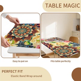 artslion Rectangle Waterproof Tablecloths Elastic Edge for Secure Fit-30 x 48 inch Wipeable Table Cover Non-PVC Fabric Various flowers Designs Indoor Outdoor Use