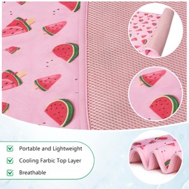 DELIFUR Dog Cooling Mat- Pet Cooling Mat Outdoor for Dogs Ice Pad for Puppy Small Medium Dog Machine Washable (Large, Pink Watermelon)