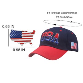 2 Pieces USA Baseball Cap Patriotic Souvenirs Hat, July 4th Cap with US Lapel Pins Set for Men Women (US, Alpha, Large, Set 2)