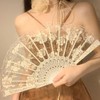 1 Packung weißer Faltfächer aus Spitze, tragbarer Handfächer für Damen,